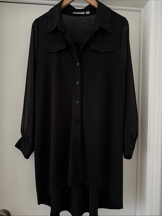 Susan Graver Tops - Susan Graver Black Sheer-Sleeve Longline Tunic